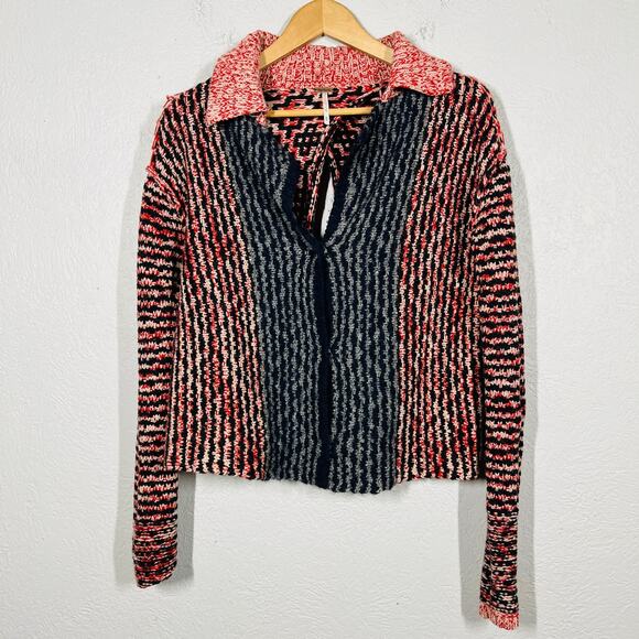 Free People Y2K Open Back Cardigan Casual Knit Collar Snap Front - M - Picture 6 of 6